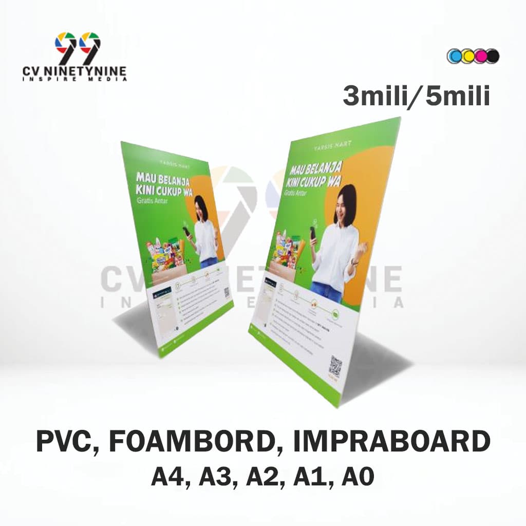 Cetak PVC, Foambord, Impraboard A4, A3, A2, A1, A0