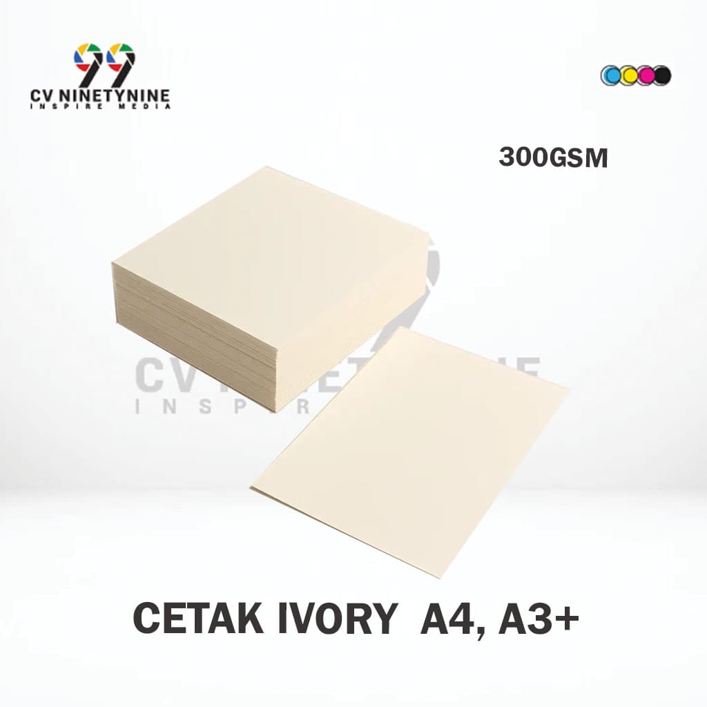 Cetak kertas Ivory A4, A3+ 300gsm